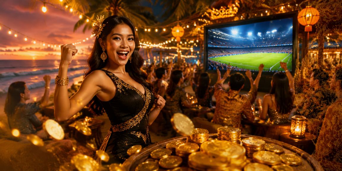 Suasana kasino malam dengan dekorasi pasar malam dan pencahayaan warna-warni yang meriah