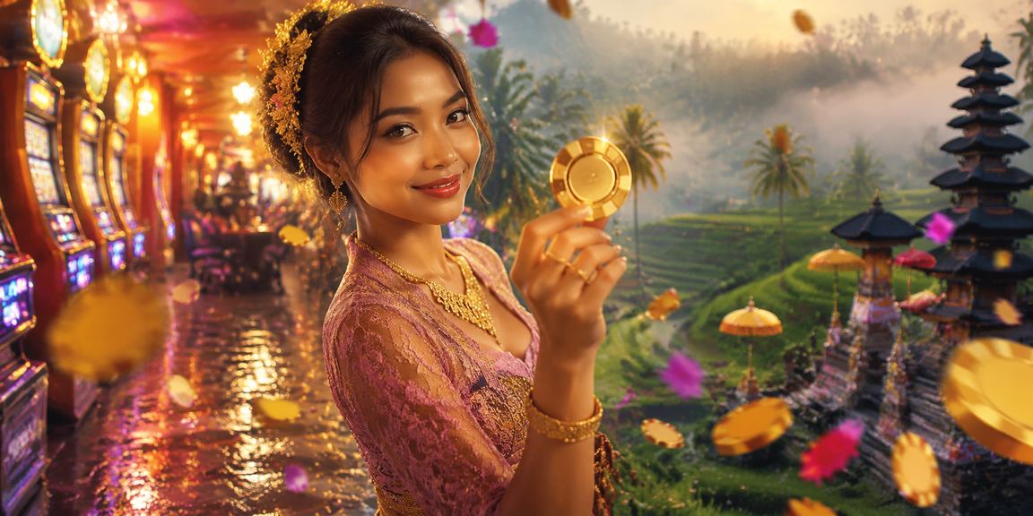 Suasana festival dengan mesin slot yang berwarna-warni dan penuh semangat di malam hari