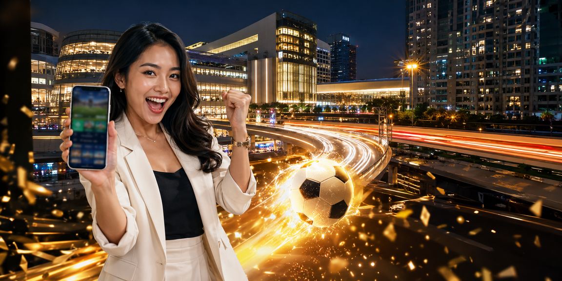 Model mengakses platform taruhan sepak bola di perangkat mobile dengan antarmuka responsif